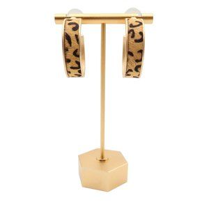 Unsigned Leopard Print Faux Calf Hair Goldtone Hoop Post Earrings